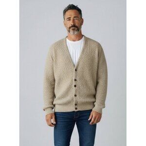 Vintage Isle of Cotton Mens Cardigan Sweater M Beige Textured Grandpacore Grunge